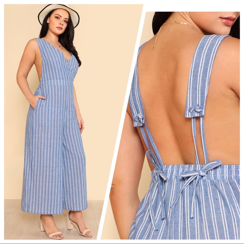 Sugared + Bronzed Phoebe Blue PinStriped Jumpsuit•2X-3X